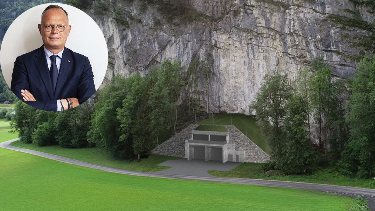 Vue du chantier du complexe Brünig Mega Safe, un coffre-fort souterrain géant destiné aux plus grandes fortunes mondiales.